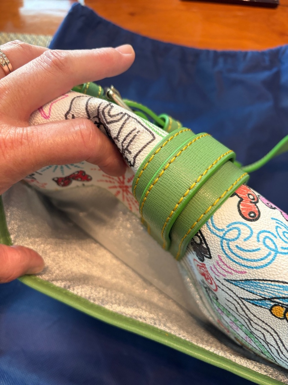 Dooney & Bourke White Multicolor Disney Character Shoulder Bag with Green Trim - Picture 6 of 16